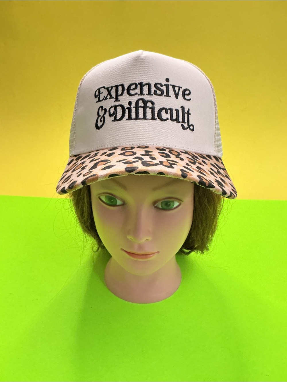 "Expensive & Difficult" Leopard Brim Mesh Trucker Hat - Cream & Leopard